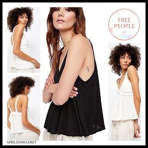 FREE PEOPLE BOHO TANK TOP FLOWY V-NECK TEE A3C